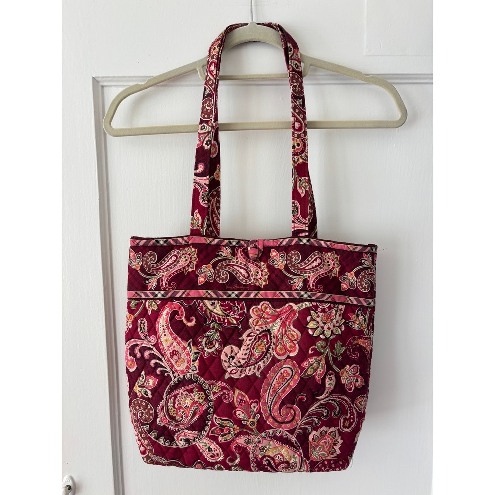 Vera Bradley Quilted Cotton Tote Bag Burgundy Pink Paisley Shoulder Bag